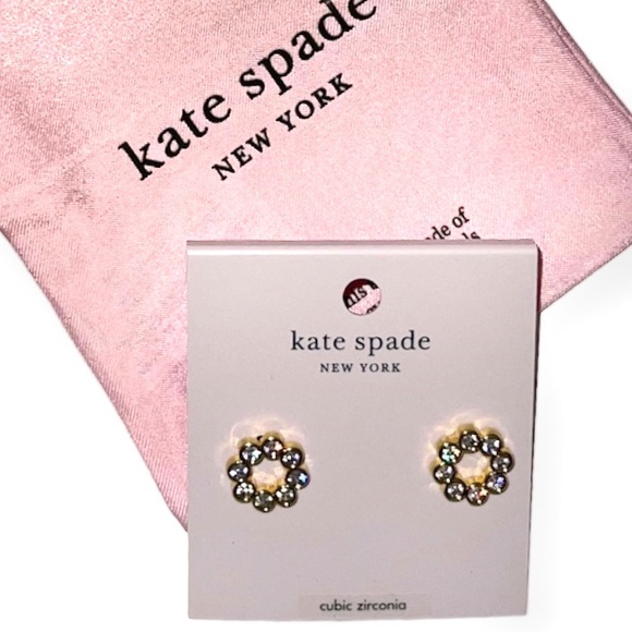 KATE SPADE Full Circle Earrings Pierced CZ 14K Gold Plated Studs NWT - Picture 2 of 9